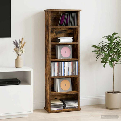CD Kast Gerookt eiken 60 x 17 x 92 cm Bewerkt hout