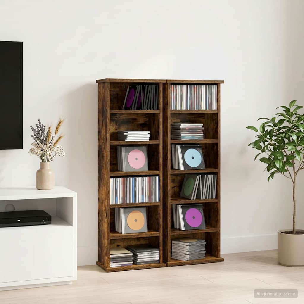 CD Kast 2 st Gerookt eiken 60 x 17 x 92 cm Bewerkt hout