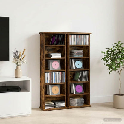CD Kast 2 st Gerookt eiken 60 x 17 x 92 cm Bewerkt hout