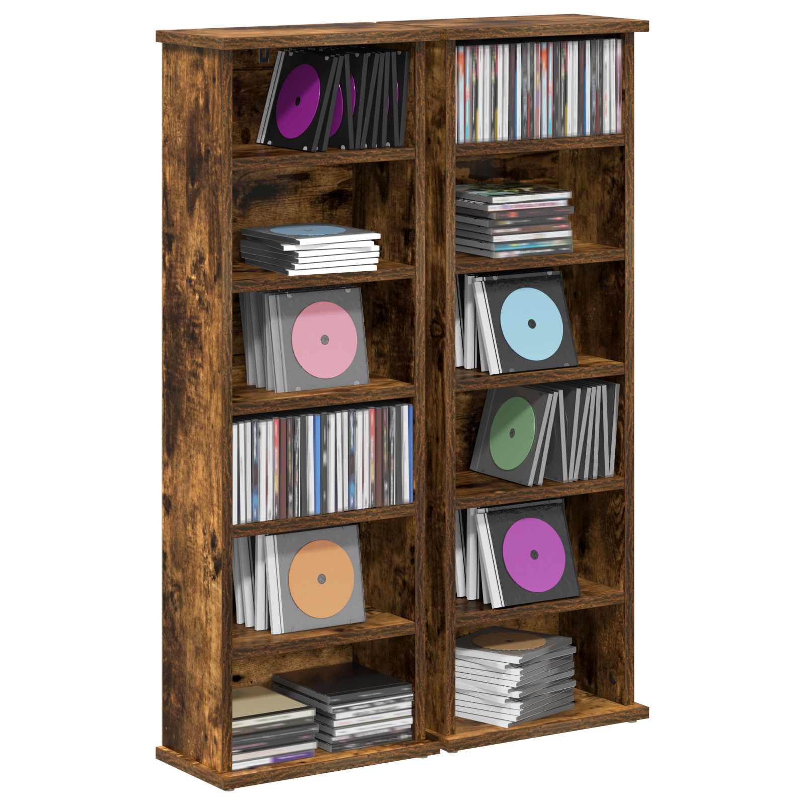 CD Kast 2 st Gerookt eiken 60 x 17 x 92 cm Bewerkt hout