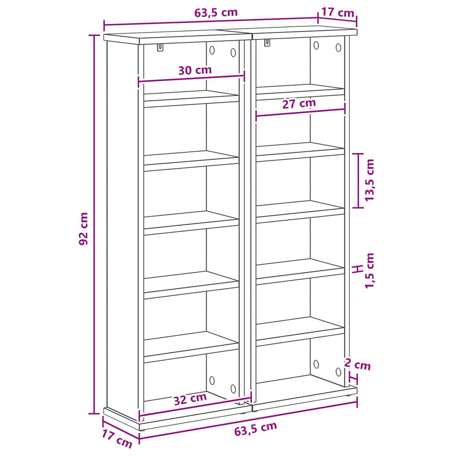 CD Kast 2 st Gerookt eiken 60 x 17 x 92 cm Bewerkt hout