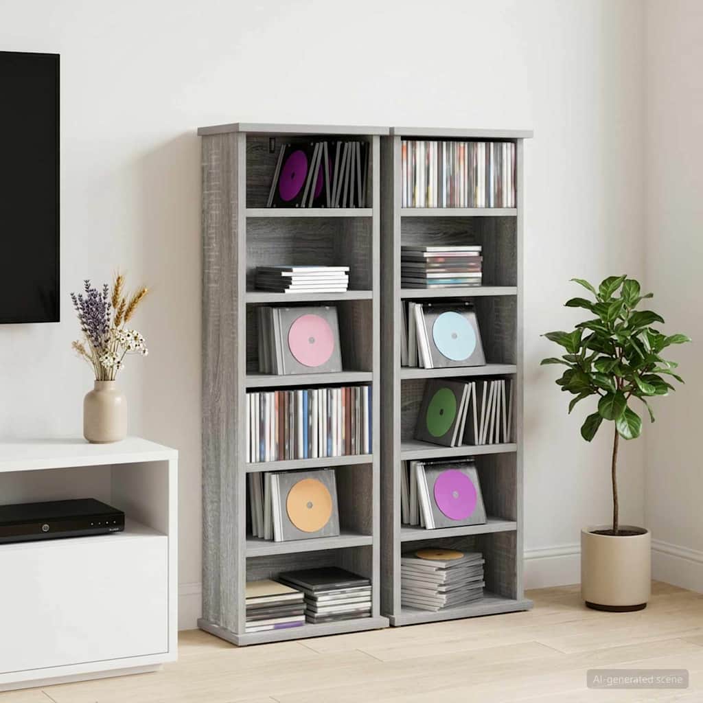 CD Kast 2 st Grijs Sonoma 60 x 17 x 92 cm Bewerkt hout