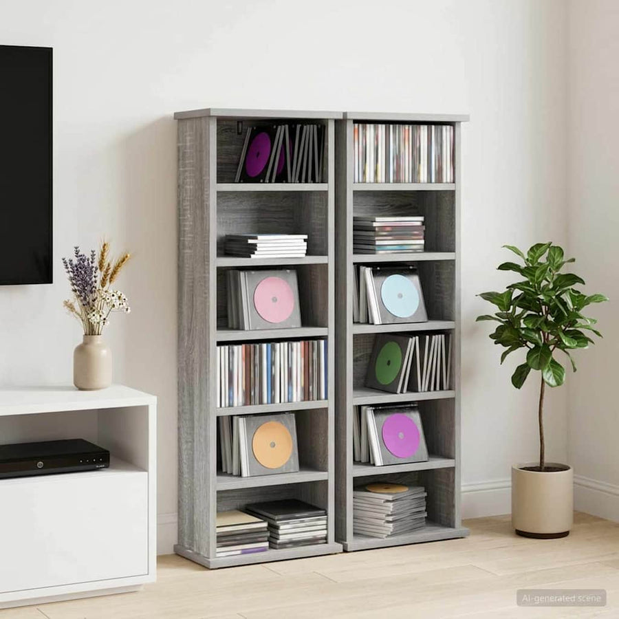 CD Kast 2 st Grijs Sonoma 60 x 17 x 92 cm Bewerkt hout