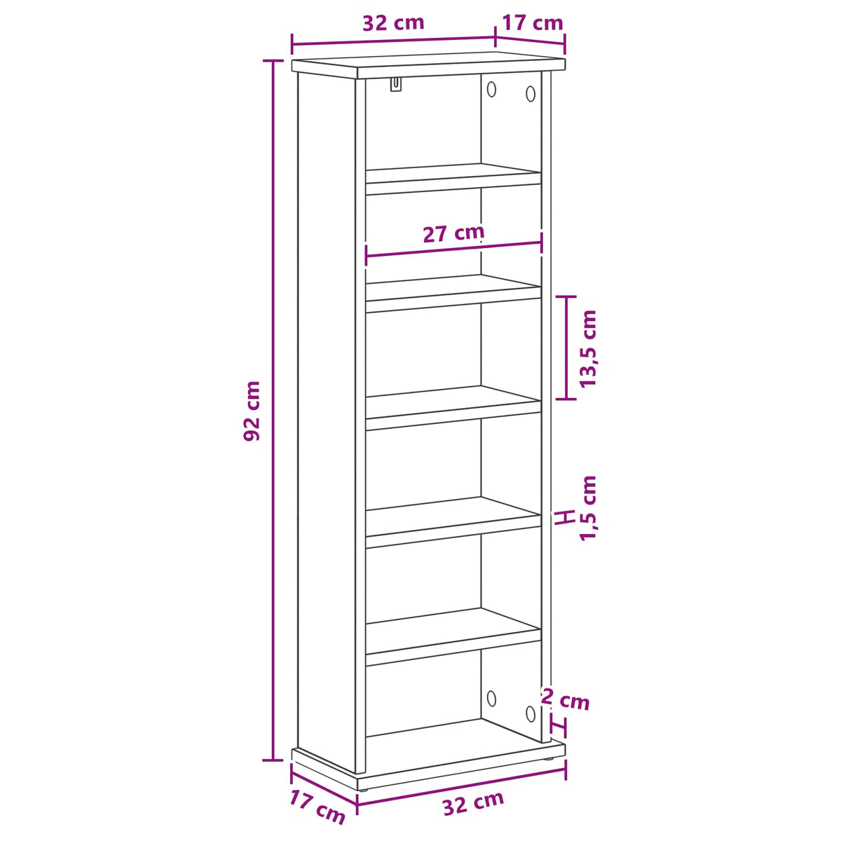 CD Kast Oud hout 60 x 17 x 92 cm Bewerkt hout