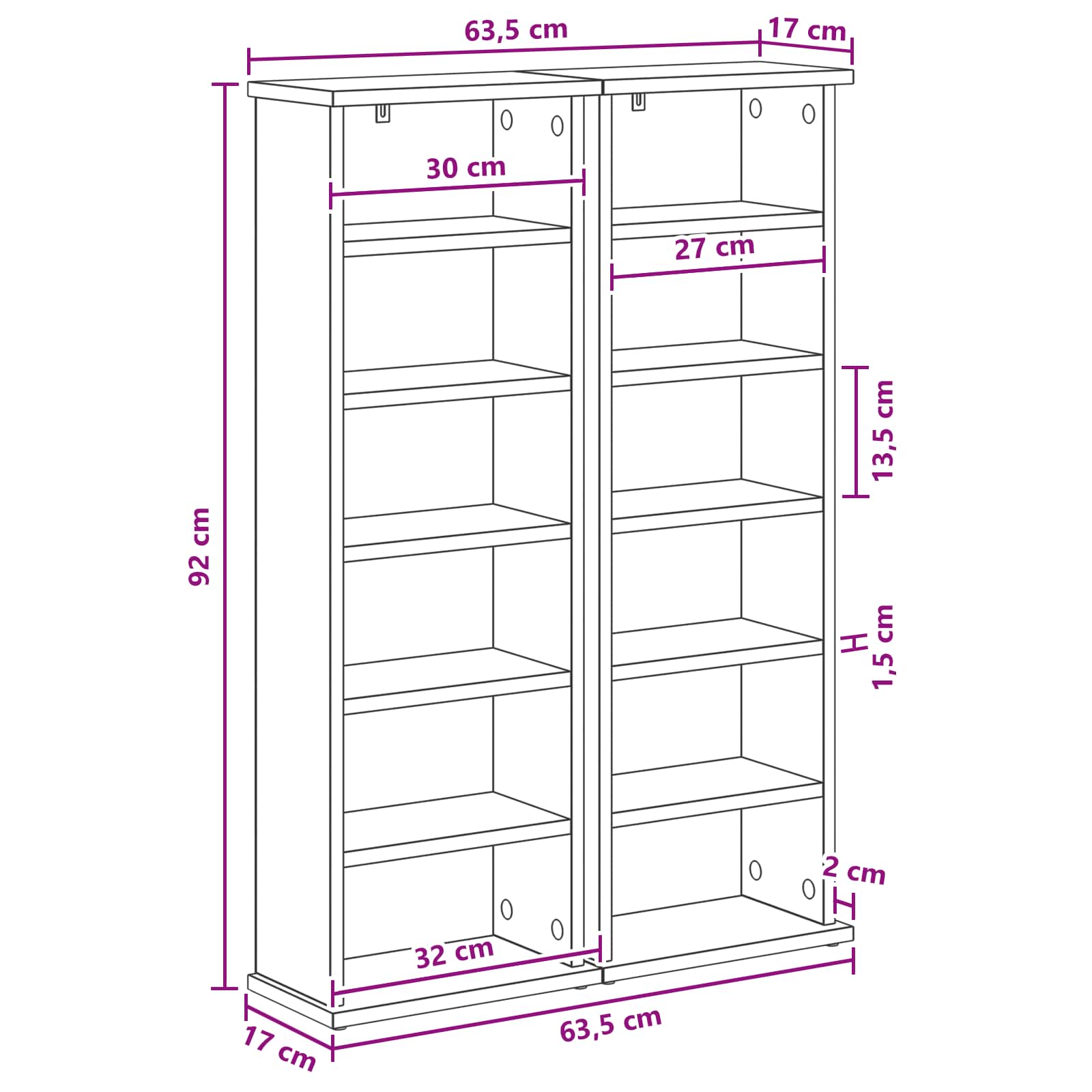 CD Kast 2 st Oud hout 60 x 17 x 92 cm Bewerkt hout