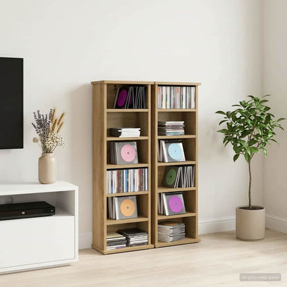 CD Kast 2 st Artisanaal eiken 60 x 17 x 92 cm Bewerkt hout
