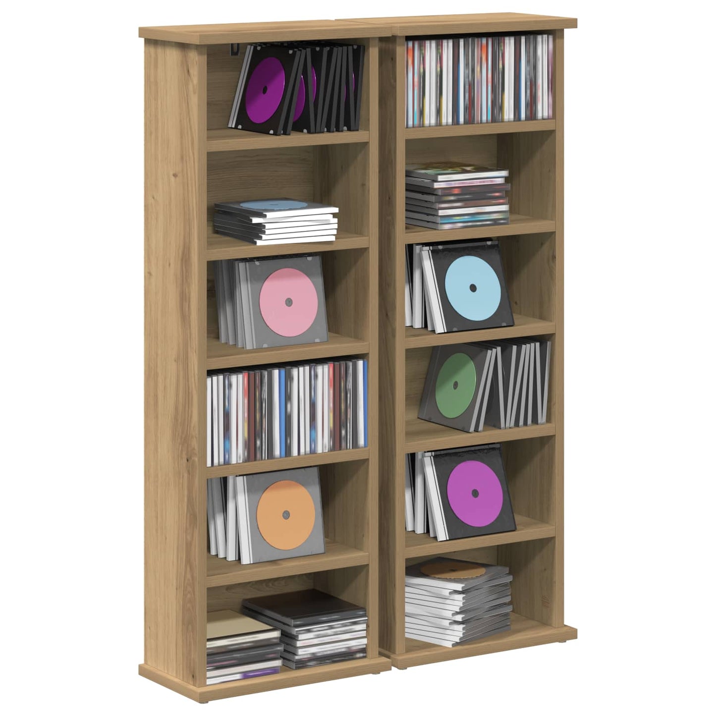 CD Kast 2 st Artisanaal eiken 60 x 17 x 92 cm Bewerkt hout