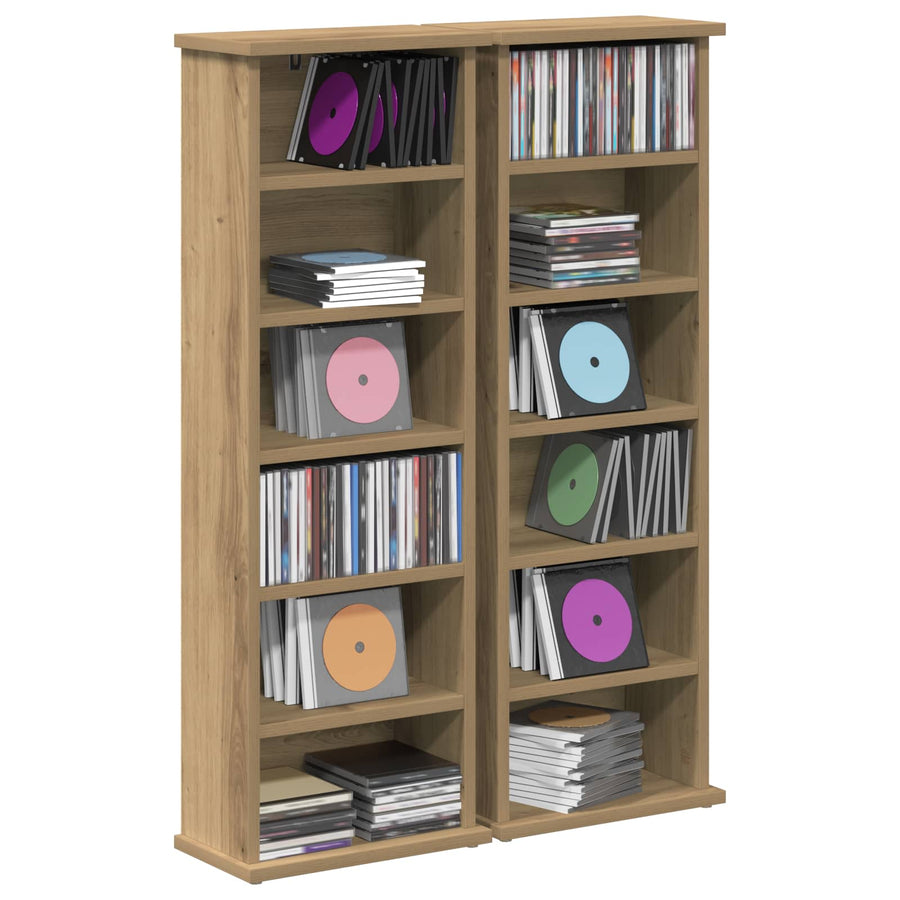 CD Kast 2 st Artisanaal eiken 60 x 17 x 92 cm Bewerkt hout