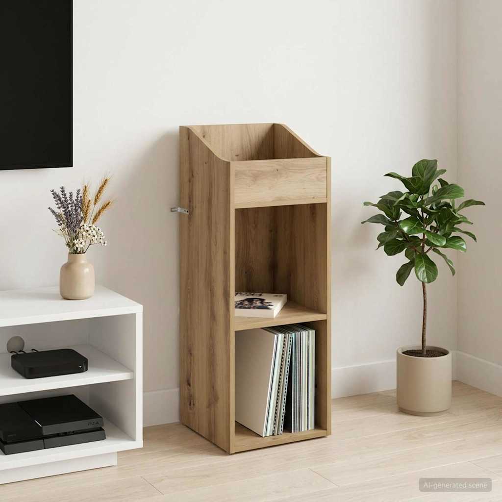 Platenkast Artisanaal eiken 36 x 36 x 95,5 cm Bewerkt hout
