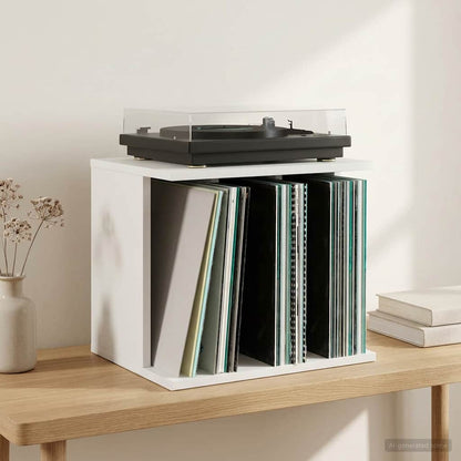 Vinyl Platenspeler Opslag Wit 42 x 33 x 36 cm Bewerkt hout