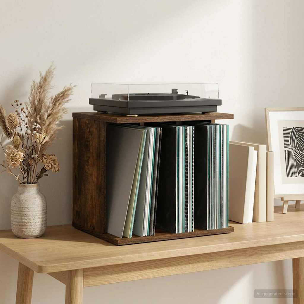 Vinyl Platenspeler Opslag Gerookt eiken 42 x 33 x 36 cm