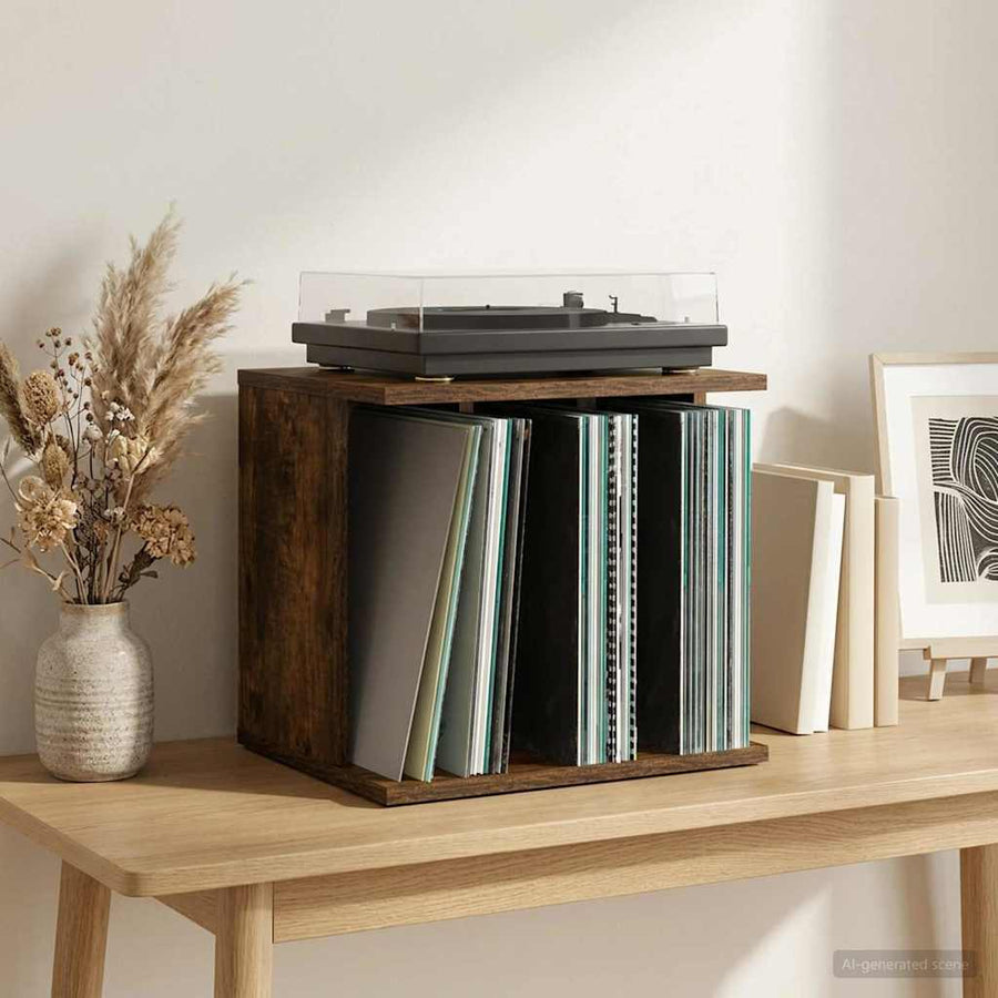 Vinyl Platenspeler Opslag Gerookt eiken 42 x 33 x 36 cm