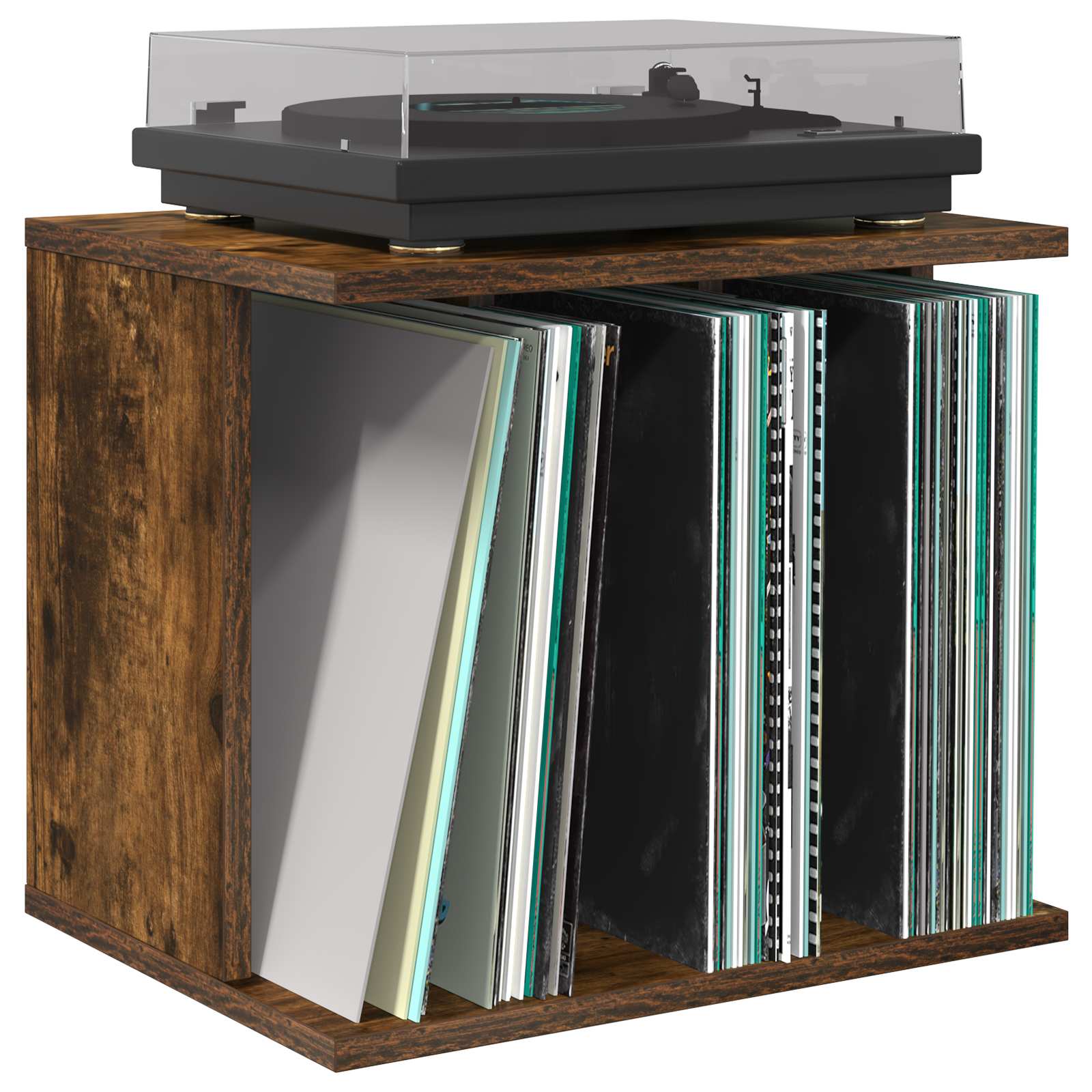 Vinyl Platenspeler Opslag Gerookt eiken 42 x 33 x 36 cm
