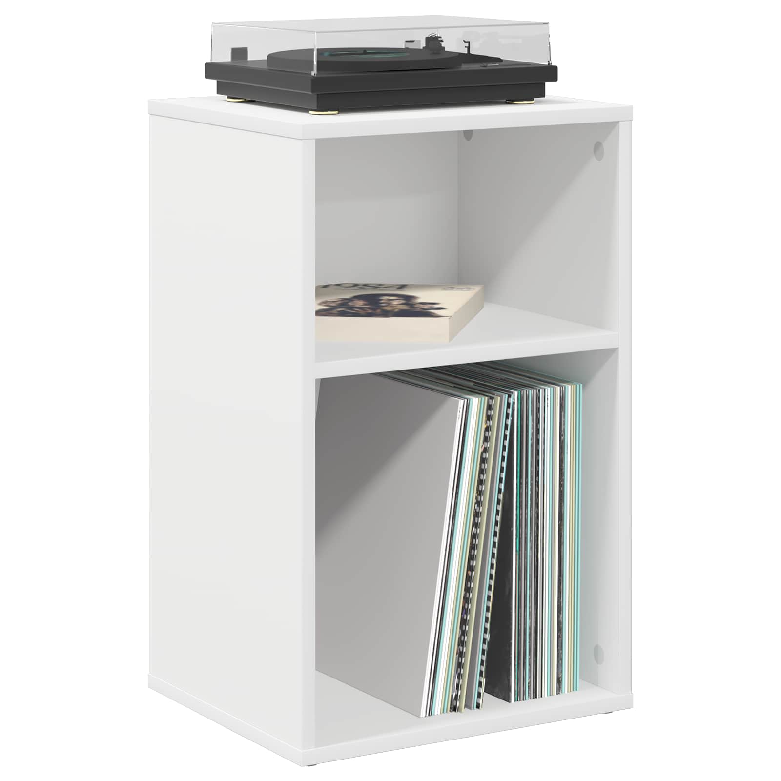 Platenkast Wit 38 x 33 x 61 cm Bewerkt hout