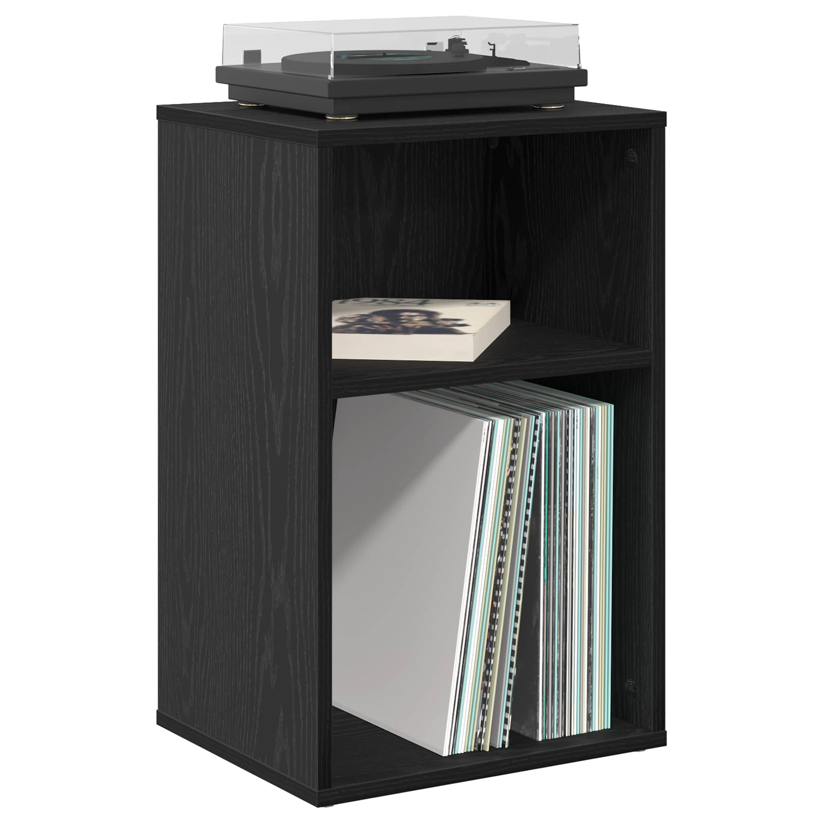 Platenkast Zwart eiken 38 x 33 x 61 cm Bewerkt hout