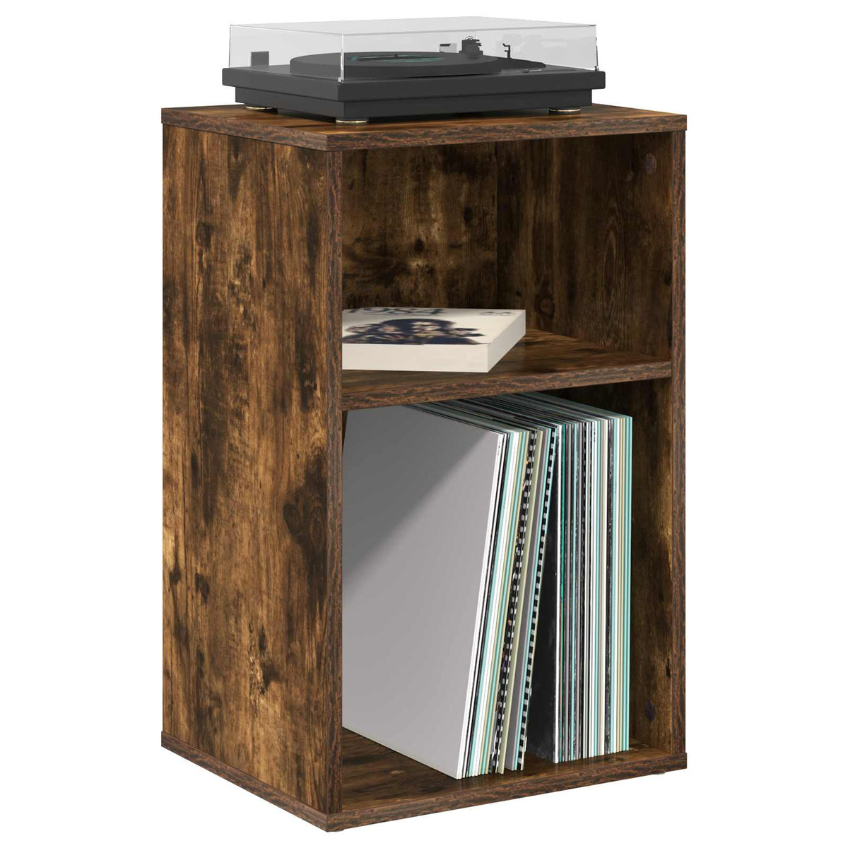 Platenkast Gerookt eiken 38 x 33 x 61 cm Bewerkt hout