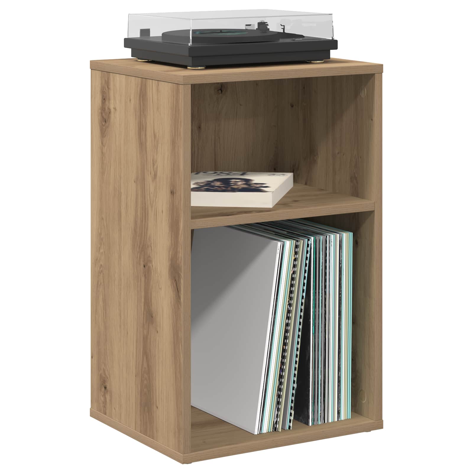 Platenkast Artisanaal eiken 38 x 33 x 61 cm Bewerkt hout