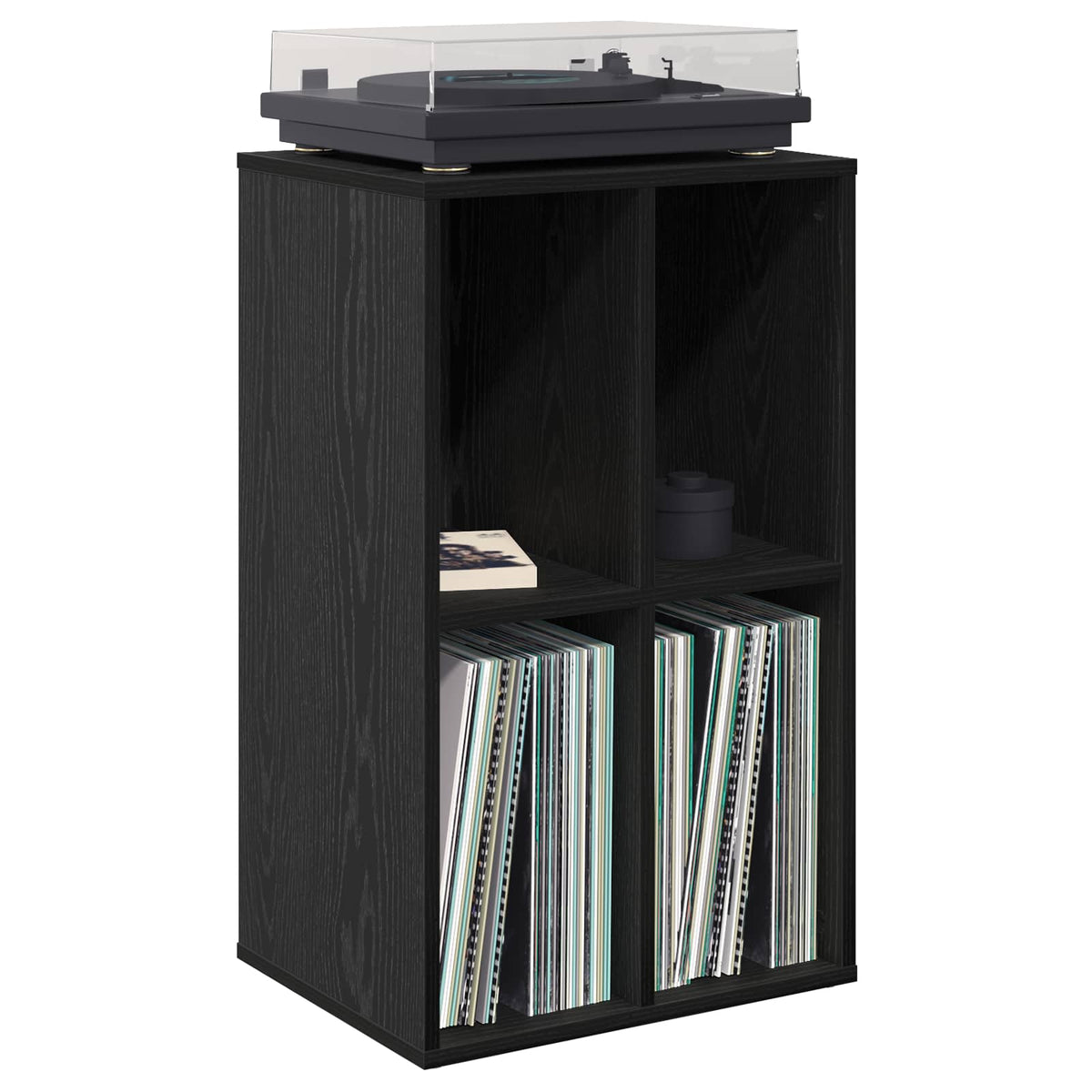 Platenkast Zwart eiken 44,5 x 36,5 x 74,5 cm Bewerkt hout