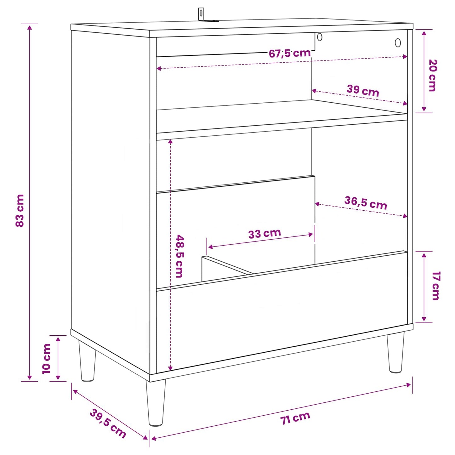 Platenspeler Steun Zwart eiken 71 x 39,5 x 83 cm Bewerkt hout