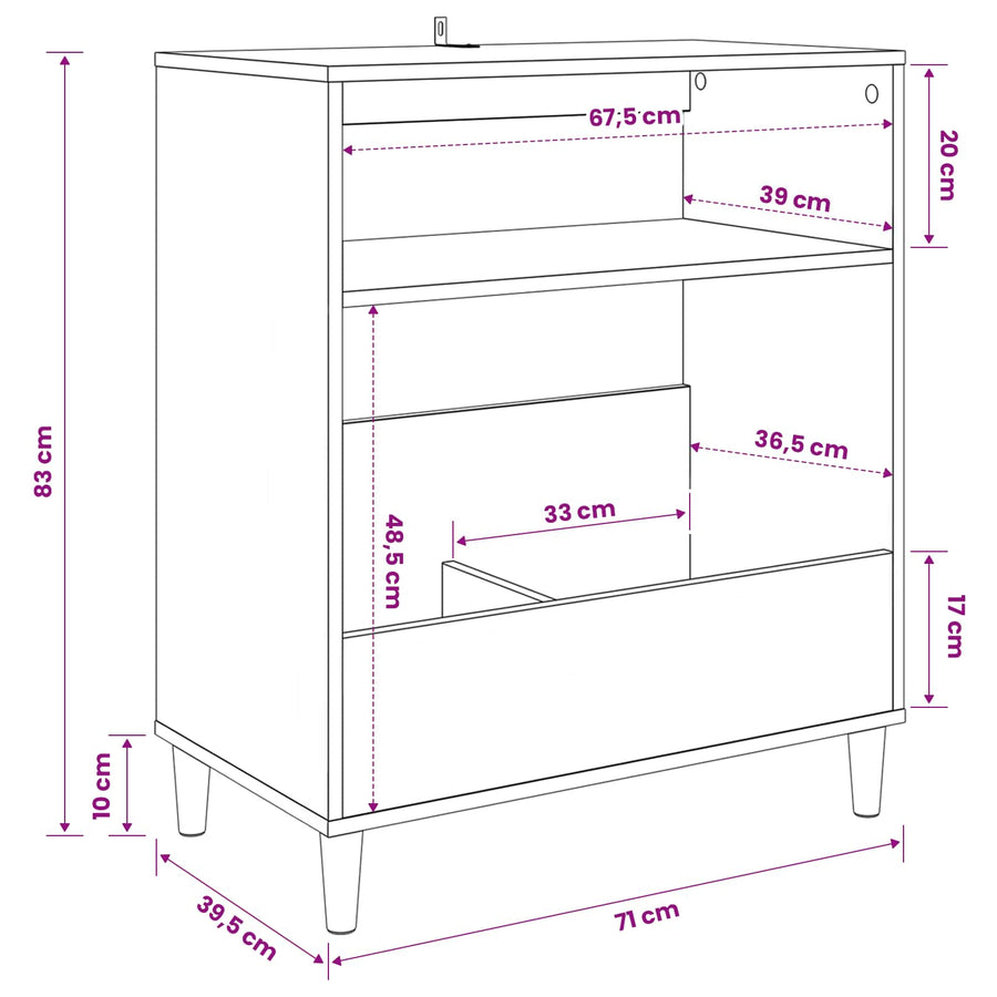 Platenspeler Steun Betongrijs 71 x 39,5 x 83 cm Bewerkt hout