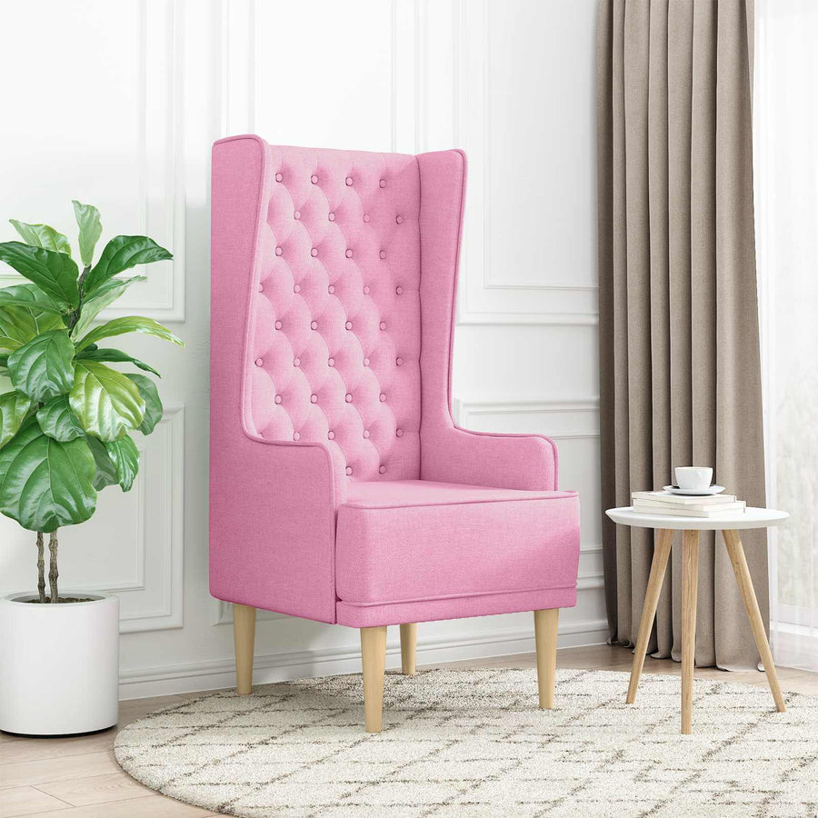 Gecapitonneerde stoel met hoge rugleuning Roze Stof