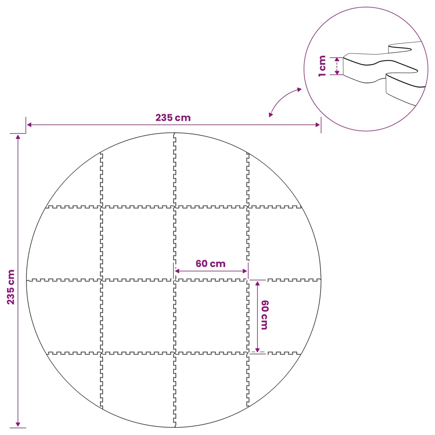 Zwembad Grondmat 16 st Ø 235 cm Rond EVA Schuim Zwart