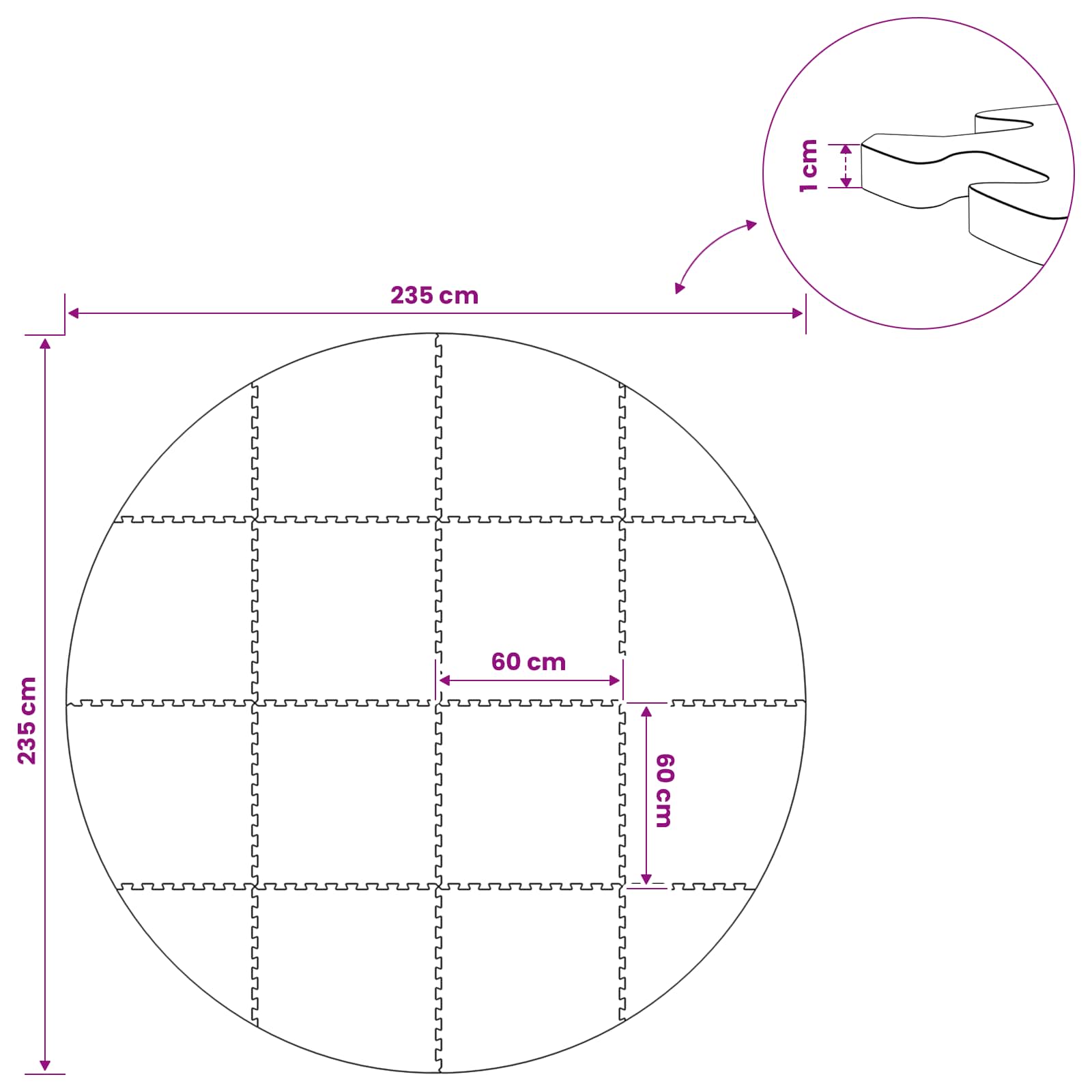 Zwembad Grondmat 16 st Ø 235 cm Rond EVA Schuim Zwart