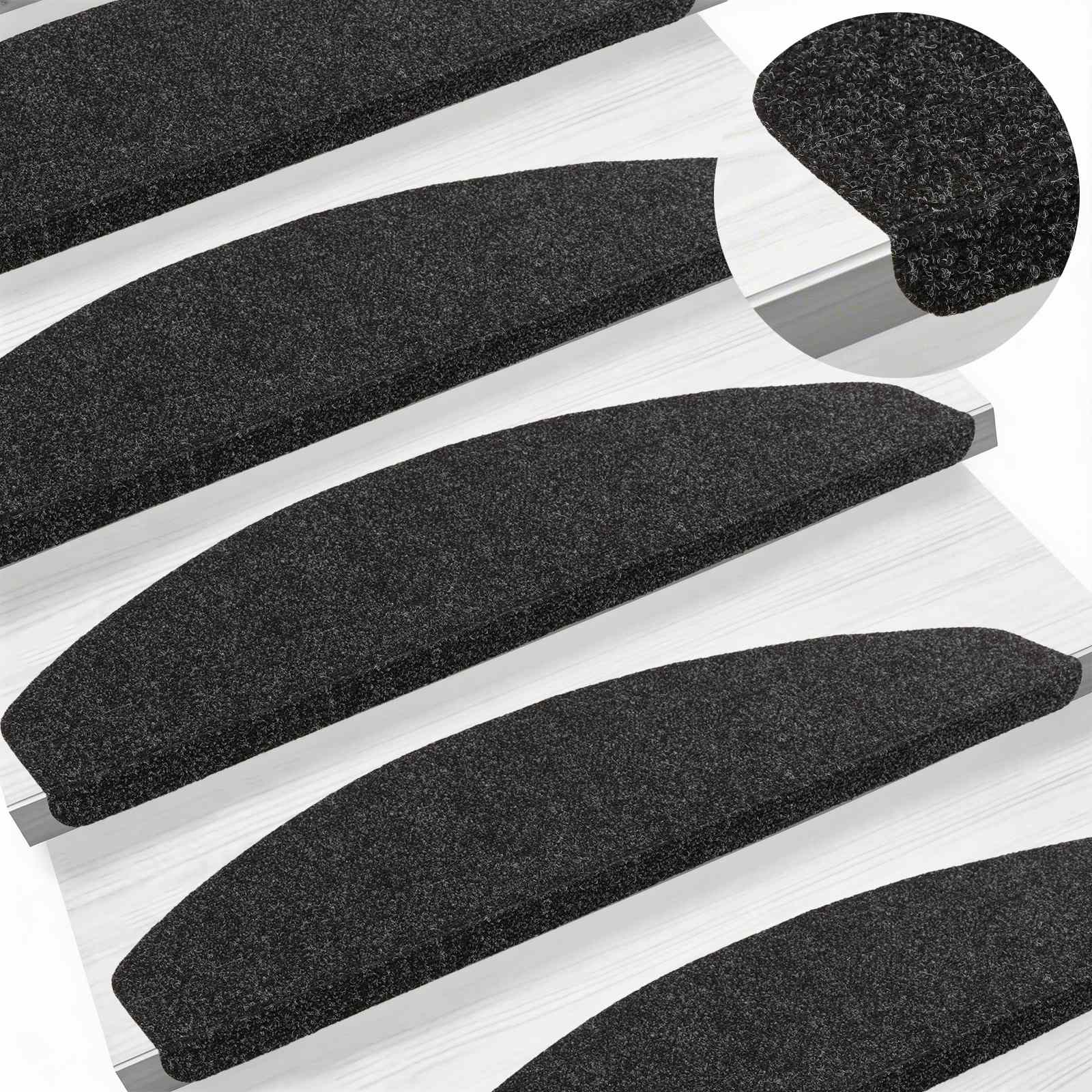 Zelfklevende Trapmatten Halfrond 15 pcs Zwart 80 x 28 x 3,5 cm
