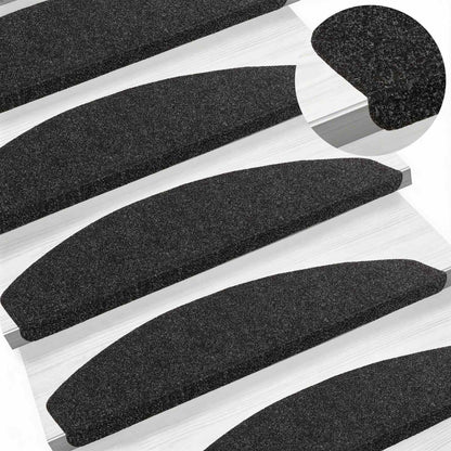 Zelfklevende Trapmatten Halfrond 15 pcs Zwart 80 x 28 x 3,5 cm