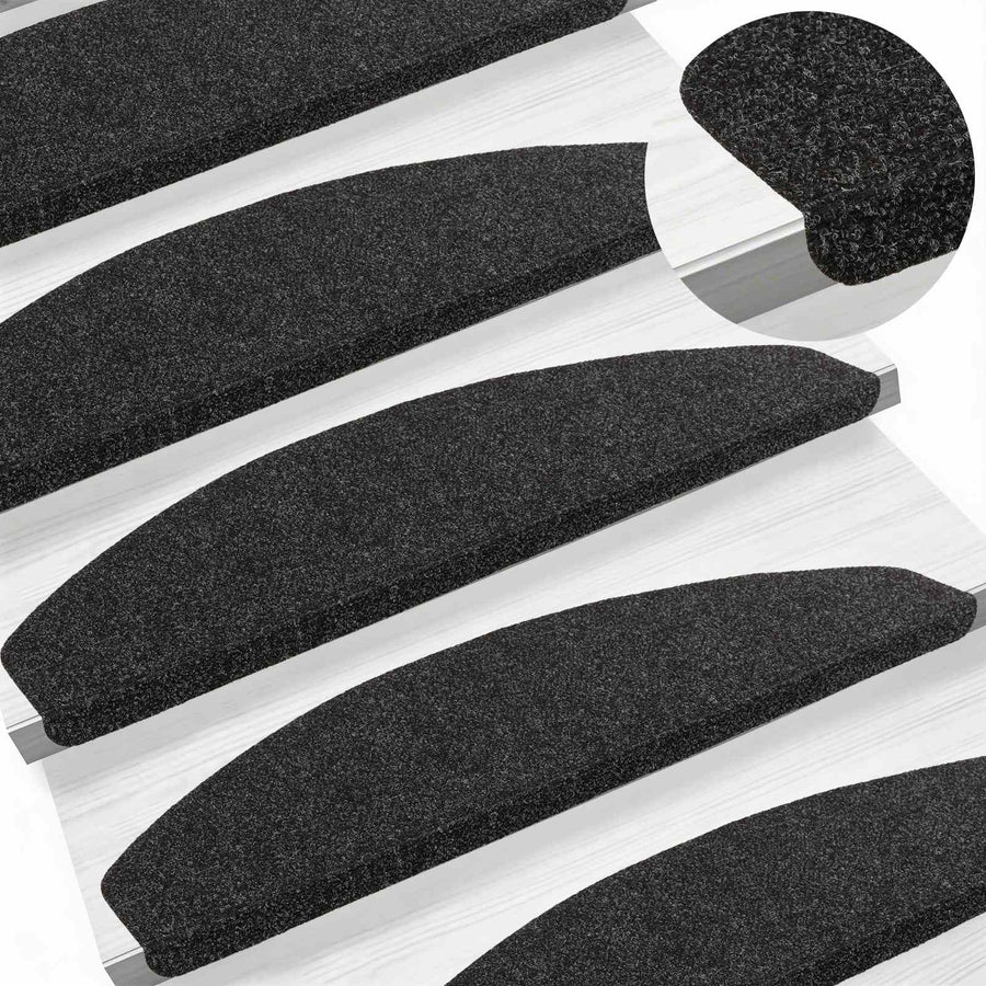 Zelfklevende Trapmatten Halfrond 15 pcs Zwart 80 x 28 x 3,5 cm