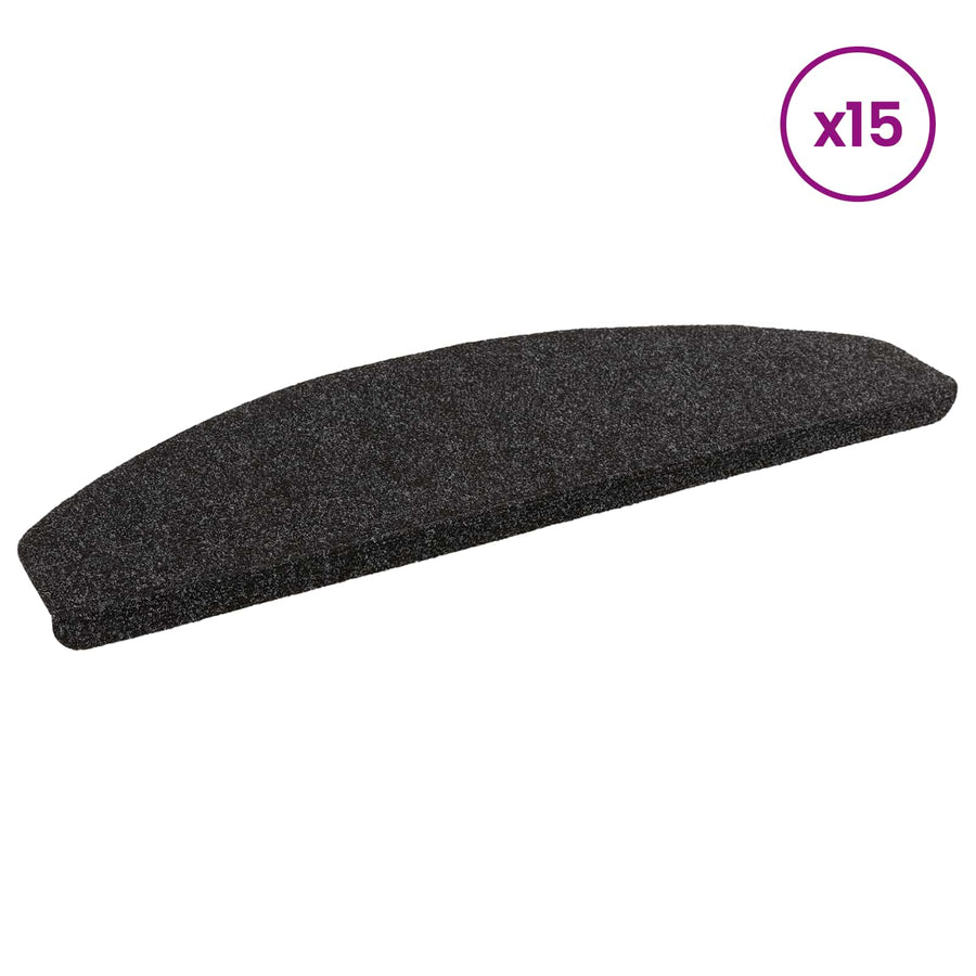 Zelfklevende Trapmatten Halfrond 15 pcs Zwart 80 x 28 x 3,5 cm