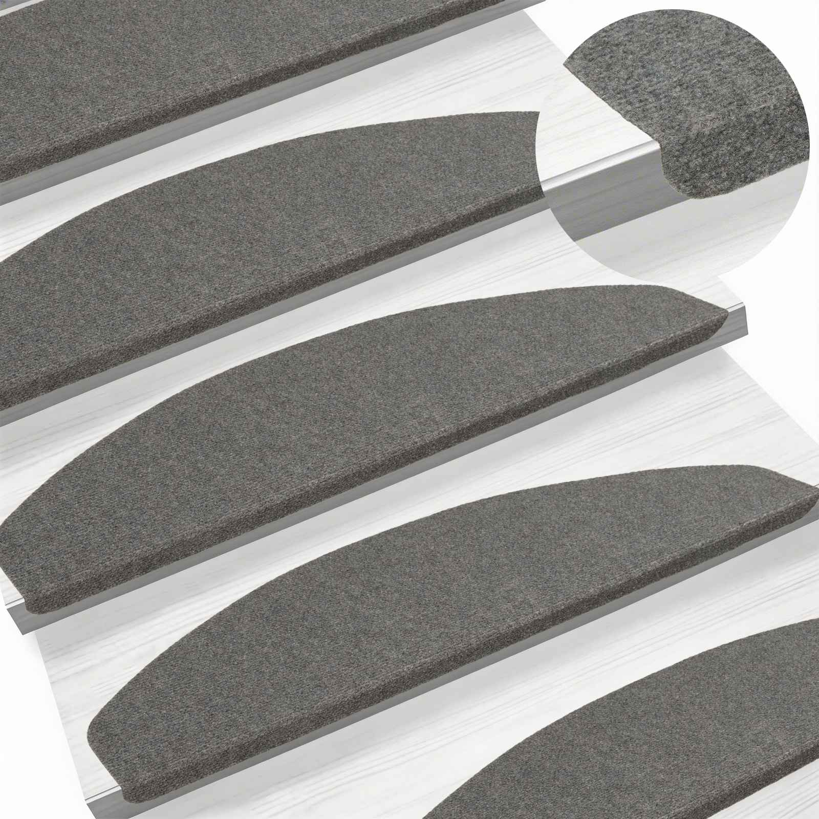 Zelfklevende Trapmatten Halfrond 15 pcs Grijs 80 x 28 x 3,5 cm