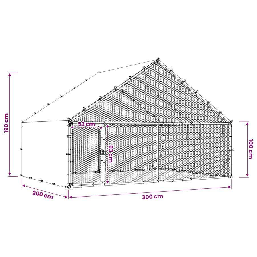 Kippenhok met dak Zilverkleurig 300 x 200 x 190 cm