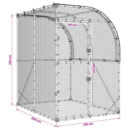 Kippenhok zilver 200 x 200 x 215 cm Gegalvaniseerd staal