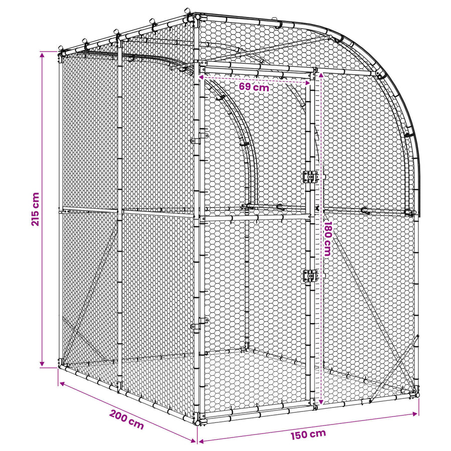 Kippenhok zilver 200 x 200 x 215 cm Gegalvaniseerd staal