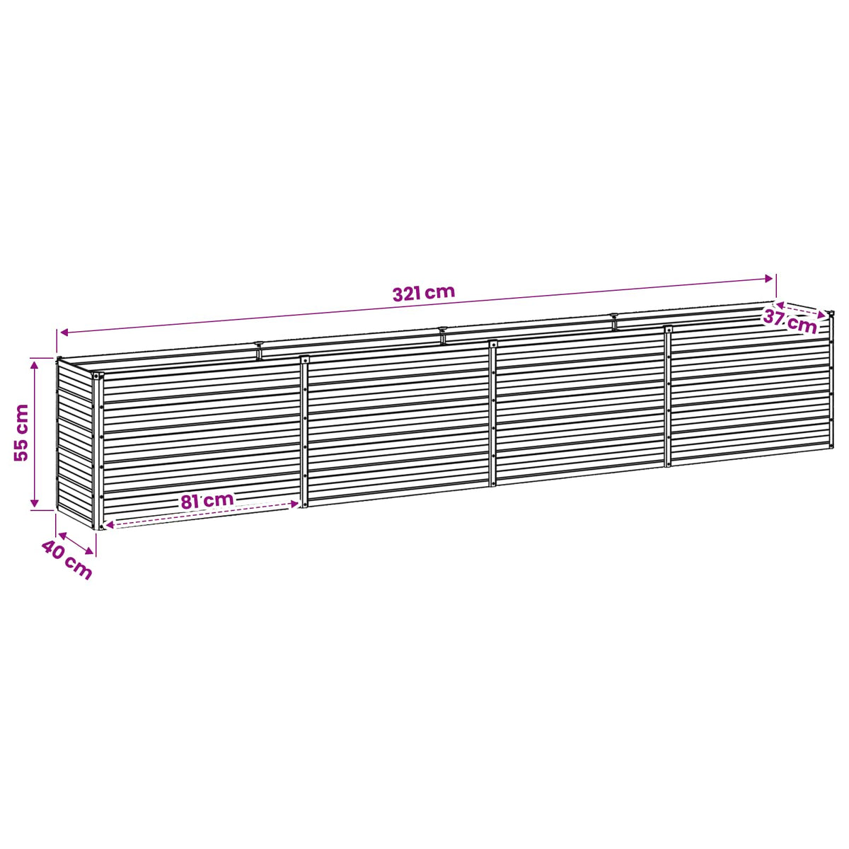 Verhoogd Tuinbed Zilverkleurig 320 x 40 x 55 cm gegalvaniseerd
