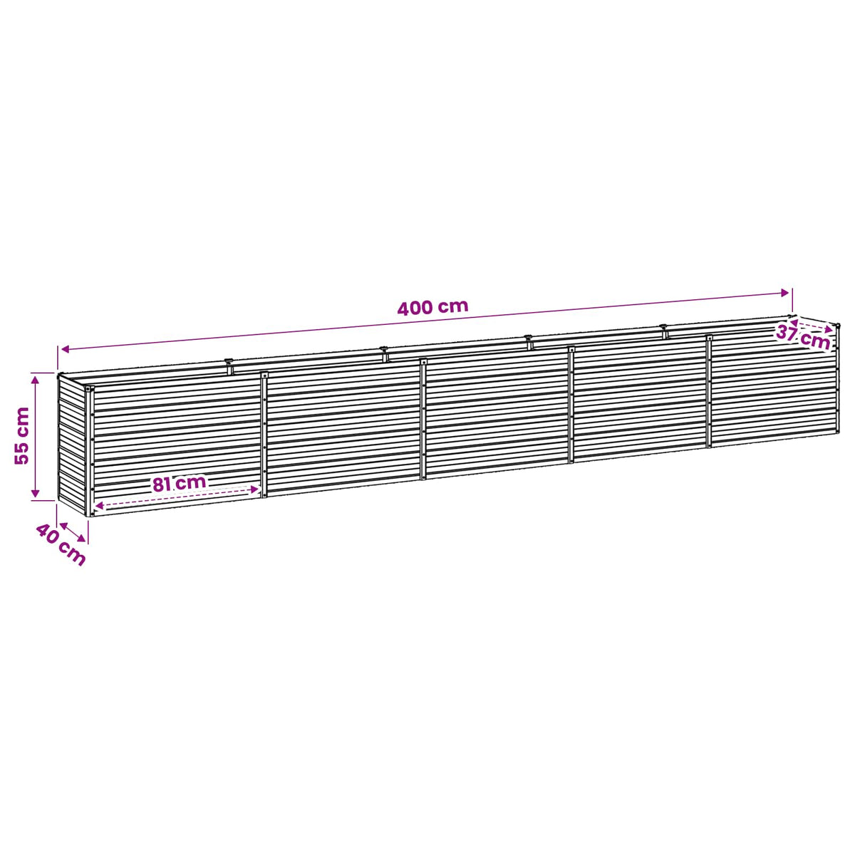 Verhoogd Tuinbed Zwart 400 x 40 x 55 cm koudgewalst staal