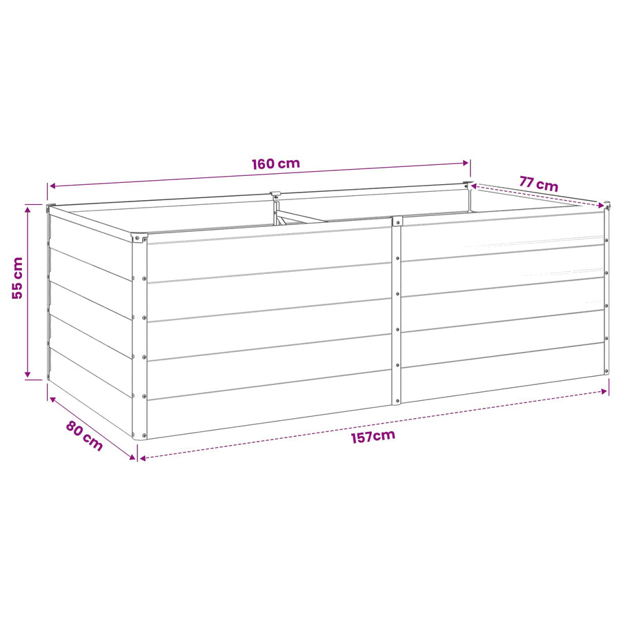Verhoogd Tuinbed Grijs 160 x 80 x 55 cm koudgewalst staal