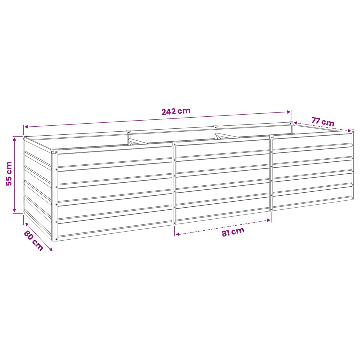 Verhoogd Tuinbed Houtbruin 240 x 80 x 55 cm koudgewalst staal