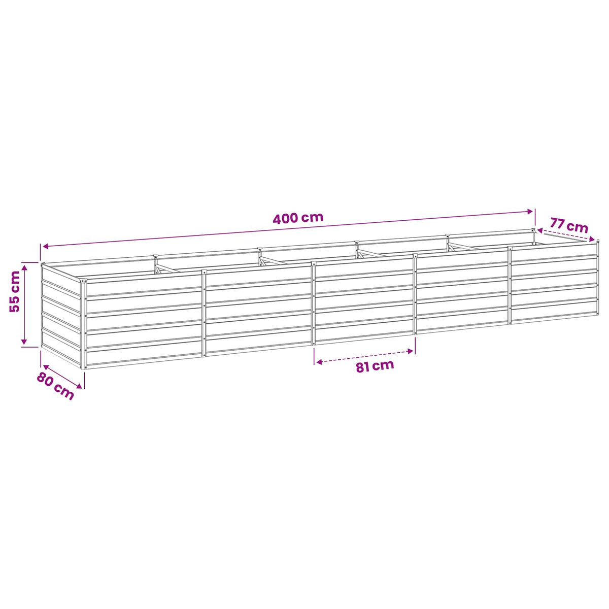 Verhoogd Tuinbed Ivoor 400 x 80 x 55 cm koudgewalst staal