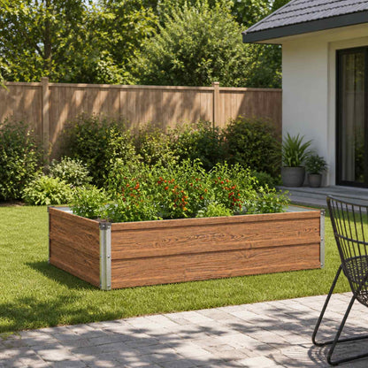 Verhoogd Tuinbed Houtbruin 100 x 80 x 24 cm koudgewalst staal