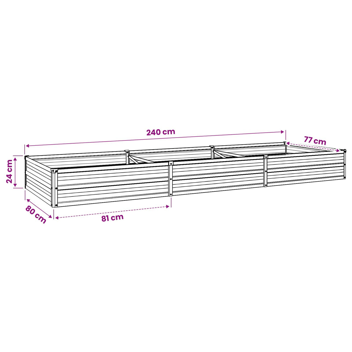 Verhoogd Tuinbed Zwart 240 x 80 x 24 cm koudgewalst staal