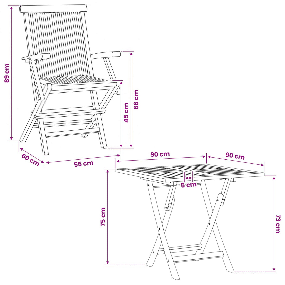 3-delige opvouwbare bistroset voor in de tuin 3 st Naturel