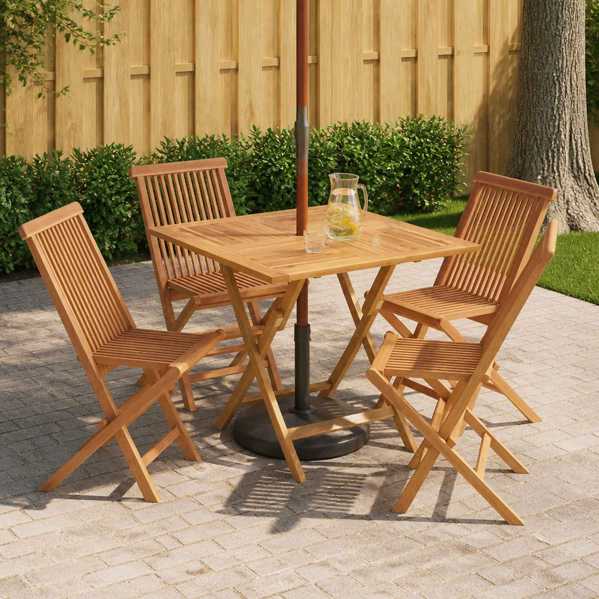 5-delige inklapbare tuinbistroset Naturel Massief Teakhout