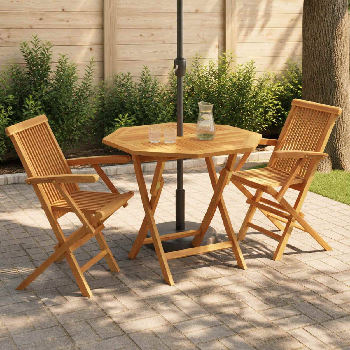 3-delige opvouwbare bistroset voor in de tuin 3 st Naturel
