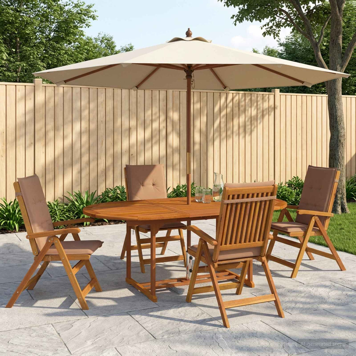 5-delige tuin eetset Naturel Massief Acaciahout