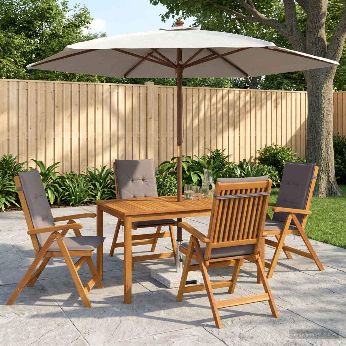 5-delige tuin eetset Naturel Massief Acaciahout