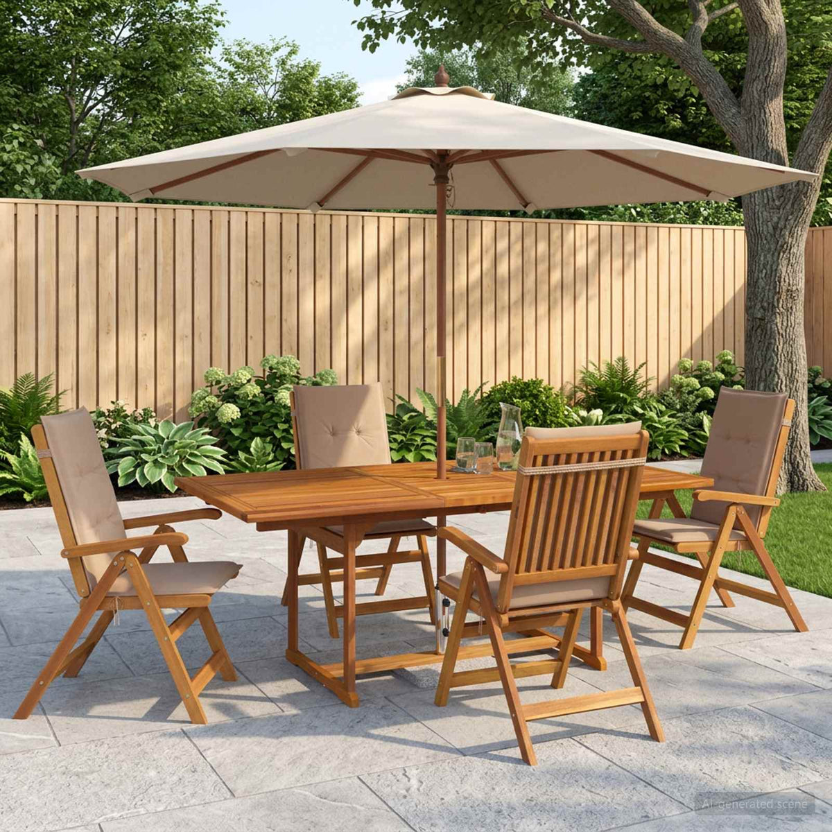 5-delige tuin eetset Naturel Massief Acaciahout