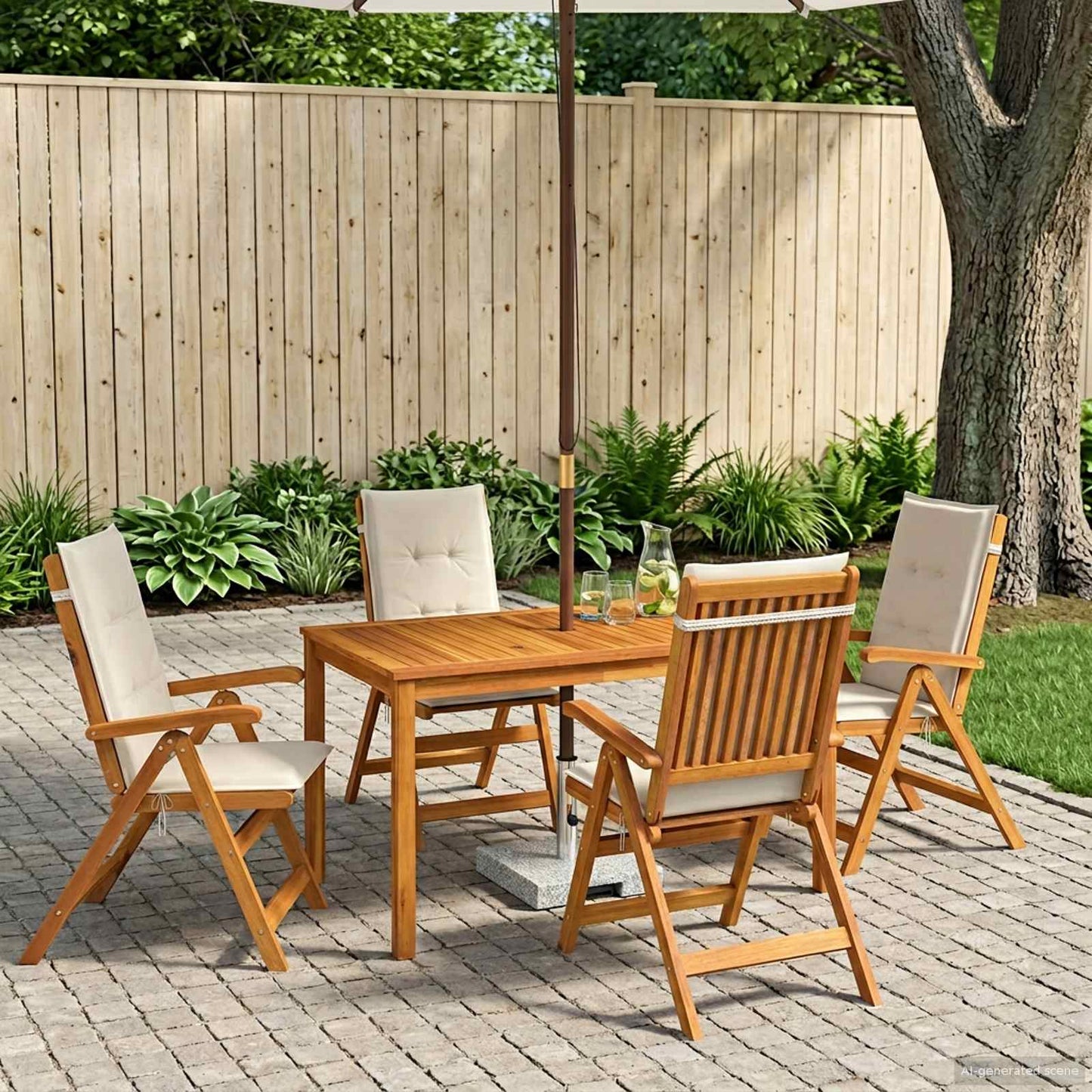 5-Piece Garden Dining Set Naturel Massief Acaciahout Crèmekleurig