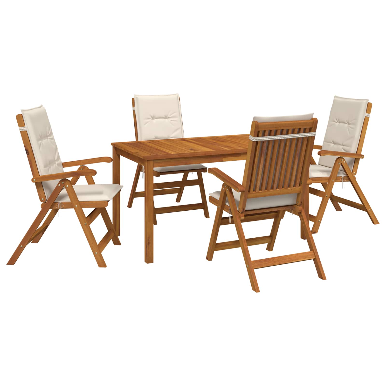 5-Piece Garden Dining Set Naturel Massief Acaciahout Crèmekleurig